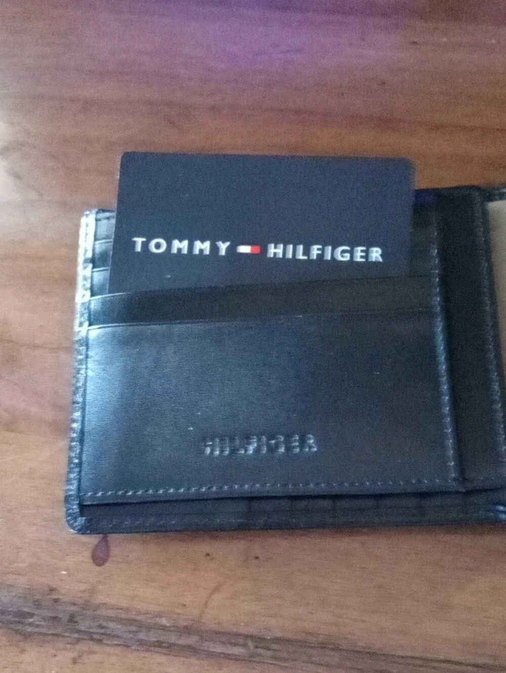 Tommy Hilfiger Black Embossed Leather Bi-Fold Wallet